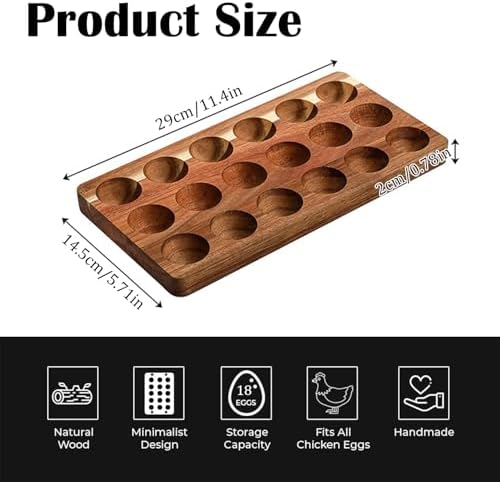 Acacia Wood Egg Holder for 18 Eggs, Countertop Storage Tray
