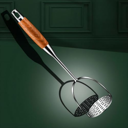 13.5" Stainless Steel Potato Masher with Wooden Handle - Heavy Duty
