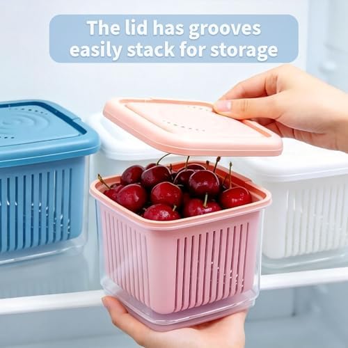 Fruit Storage Containers for Fridge, 3 pcs, Small Clear
