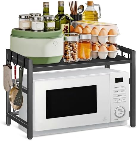 Microwave Oven Rack, 2-Tier Adjustable Countertop Shelf, Black