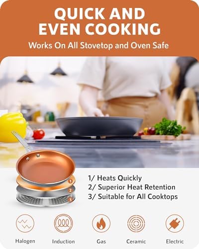 Gotham Steel Hard Anodized Pots and Pans Premium Cookware Set with Ultimate Nonstick Ceramic & Titanium Coating, Oven and Dishwasher Safe, Copper