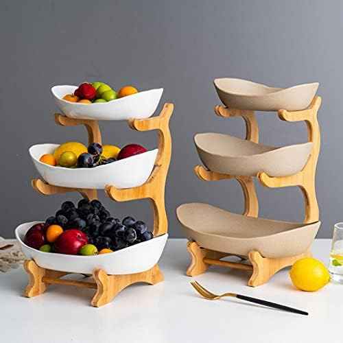 3 Tier Fruit Basket, Ceramic Fruit Bowl for Kitchen Counter, Home Fruit Bowl Set with Holder for Fruit Veggies Tray Snacks Nuts Bread Candy Storage Holder (Porcelain)