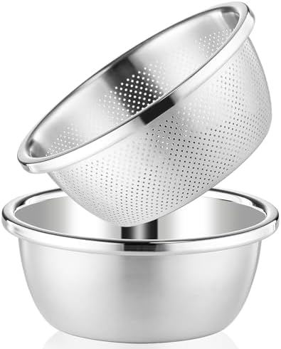 304 Stainless Steel Colander 4QT Microporous Colander & Large Bowl for