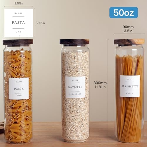 CZZGSM 3 Set Glass Pantry Storage Jars with Acacia Airtight Lid - 50oz