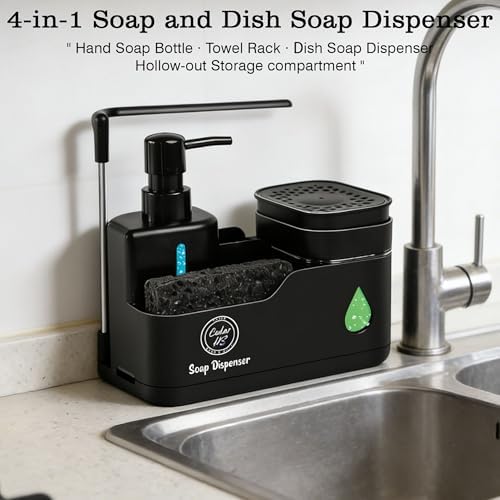4-in-1 Kitchen Soap Dispenser Set, Black