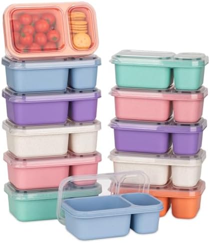 DOSEWART 12Pack 2-Compartment Reusable Snack Containers with Lids
