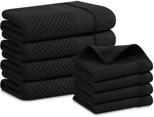Homaxy Kitchen Towels and Dishcloths Set, Set of 8, Black
