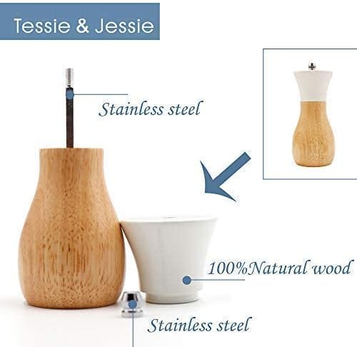 Tessie & Jessie Salt Grinder White Wooden Pepper Grinder Sea Salt And Pepper - Image 3