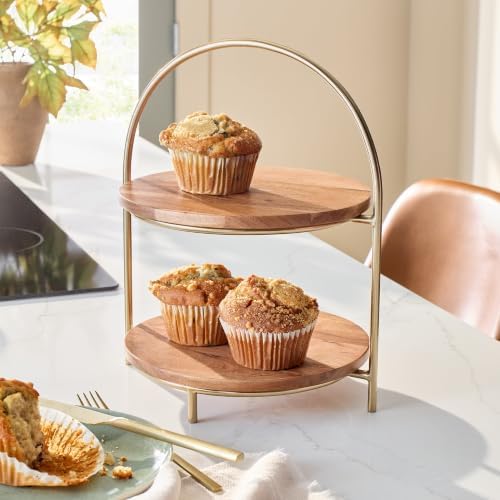 2-Tier Acacia Wood Serving Tray, Tiered Serving Stand, 10.75" x 13.25"