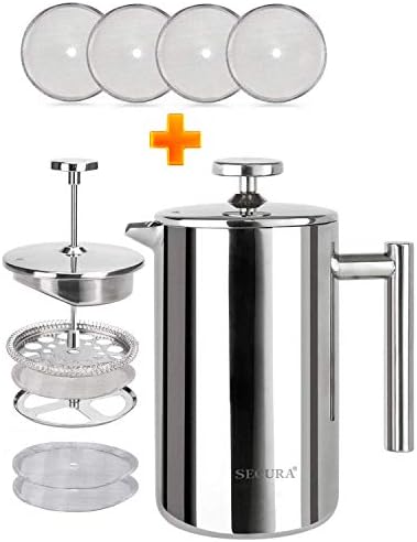 Secura French Press with 4 Replacement Screens, 17 Ounces
