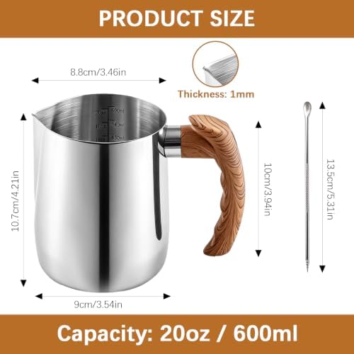 2 Pcs Stainless Steel Milk Frothing Pitcher - 20oz (600ml), Espresso
