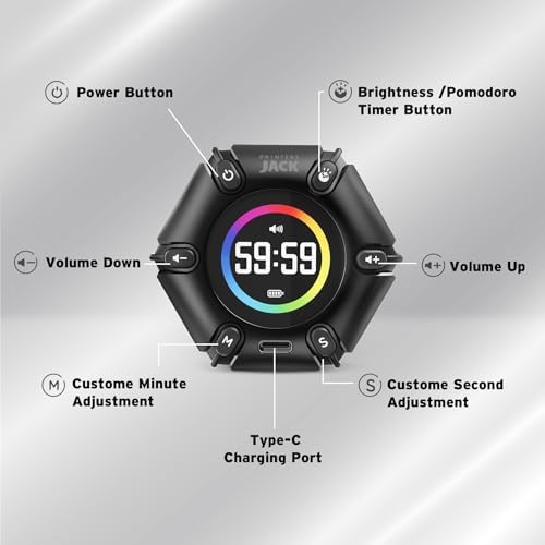 Smart FILP Pomodoro Timer, 3/5/10/25/30/60min Presets
