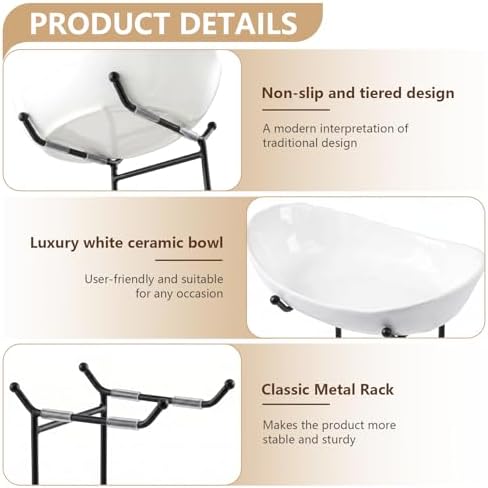 Ceramic Fruit Bowl for Kitchen Counter, 3 Tier Fruit Basket with Metal Stand, Tiered Fruit Stand for Countertop, Snack, Nuts, Cake, Dessert (3 tier)