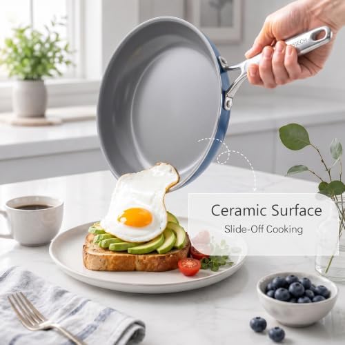 3-Piece Blue Ceramic Nonstick Frying Pan Set, Induction Cookware