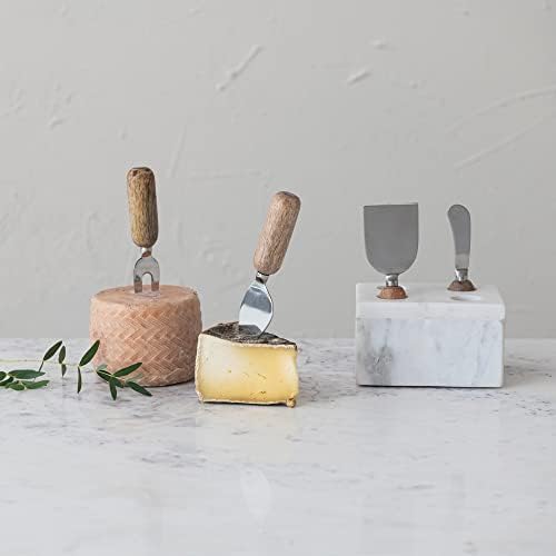 Modern Stainless Steel Cheese Servers with Wood Handles and Marble