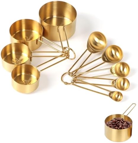 9 Pcs Gold Measuring Cups and Spoons Set, Premium Stainless Steel