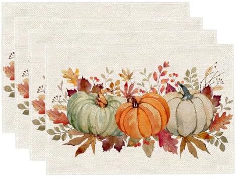 RABUSOFA Orange Pumpkins Leaves Fall Placemats Set of 4