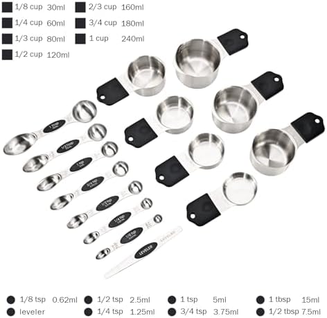 EDELIN Magnetic Measuring Cups and Spoons Set, Black, 15 Sets