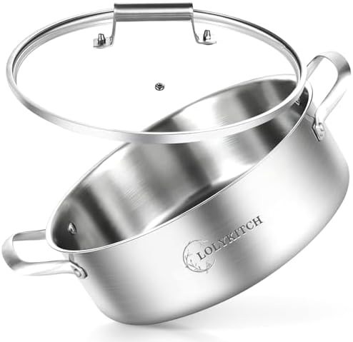 LOLYKITCH 8-Quart Stainless Steel Sauté Pan with Lid | Tri-Ply