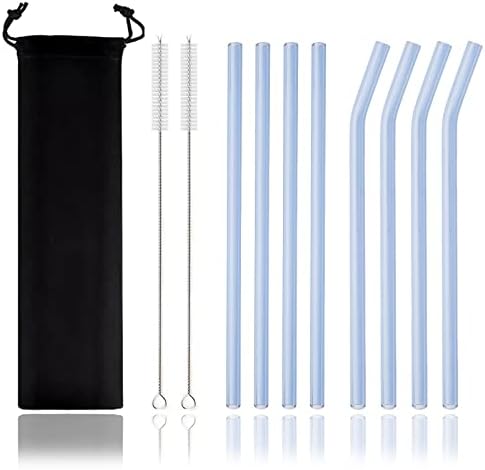 JASHII Reusable Glass Straws, 7.87"×0.3" Clear Smoothie Drinking
