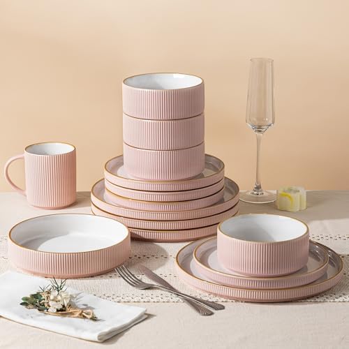 GBHOME Stoneware Dinnerware Sets for 4, 12 Pieces Plates and Bowls Set