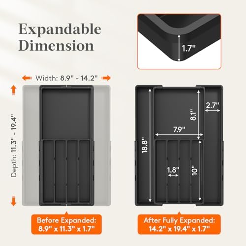 Lifewit Silverware Drawer Organizer, Expandable Utensil Tray for