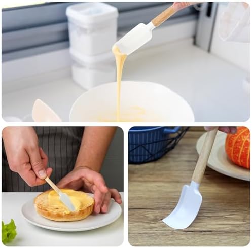 Ptwola 2 Pcs Wooden Handle Spatula Set White Silicone Spatulas Small