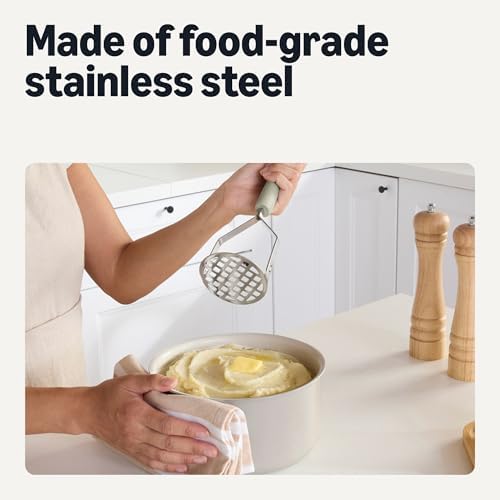 Amazon Basics Potato Mashers, 2-Piece Set, Stainless Steel, Soft Grip