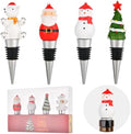 Set of 4 Resin Wine Bottle Stoppers for Christmas Holiday Decoration