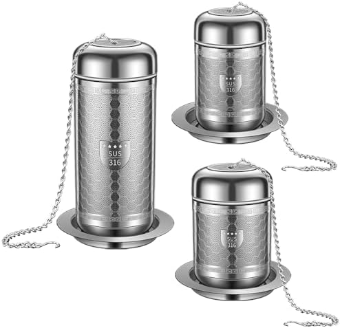 3 Pack 316 Stainless Steel Tea Infuser with Drip Tray, Extra Fine Mesh