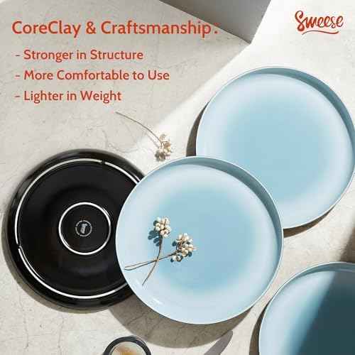 Sweese Porcelain Dinner Plates Set of 6, 10 Inch Lightweight Round