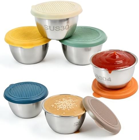 6 Pack Stainless Steel Condiment Cups With Lids