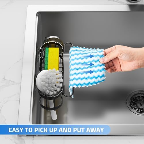 Cisily Kitchen Sponge Holder for Sink, Stainless Steel, Black