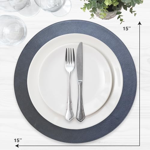 Placemats Set of 6 – Round 15” Faux Leather Table Mats for Dining