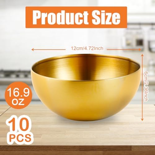 10 Pcs Gold Bowls, 4.7 Inch Stainless Steel Mixing Serving Bowls