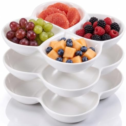 3 Pack Porcelain Appetizer Platter, 4 Compartment, White