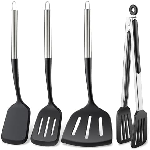 Silicone Spatula Set, 4-Piece, 12" Grill Tongs