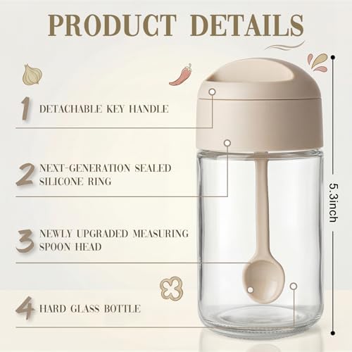 Suclain 6 Pack Glass Spice Jars with Built-in Spoons and Lids, 8.5 oz