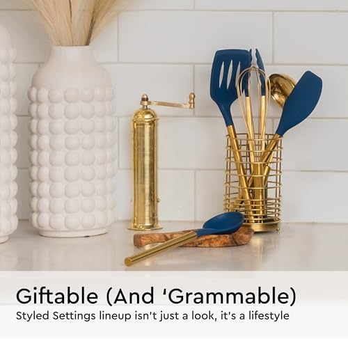 Styled Settings Gold and Navy Blue Kitchen Utensils Set, 7-Piece