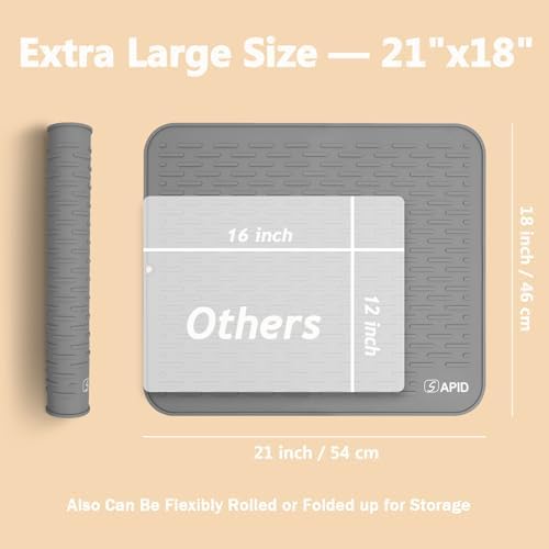 SAPID Silicone Dish Drying Mat: Large 21x18 Inch for Rack & Kitchen