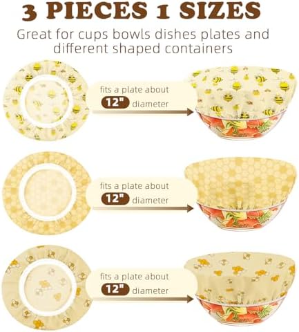 3 Pack Reusable Beeswax Bowl Covers, 12Inch