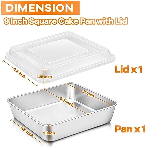 TeamFar 9 x 9 Baking Pan, Square Cake Pan with Lid - 1 Pan + 1 Lid
