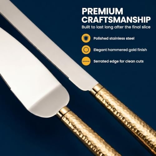 Creative Gifts International Gold Hammered Handle Knife and Server Set