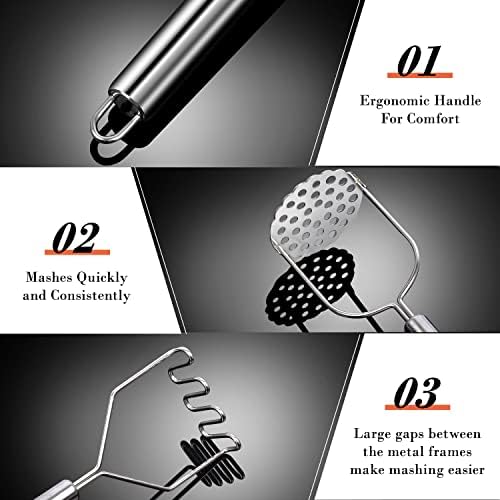 Potato Masher, Stainless Steel Masher for Potatoes, Beans, Berries