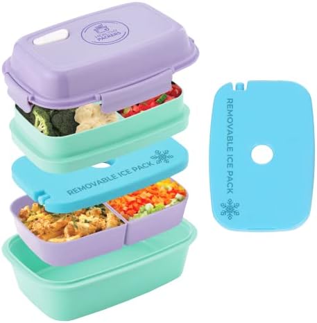 Healthy Packers Bento Box with Ice Pack, Purple/Green