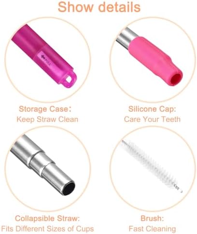 uxcell 1 Set Reusable Metal Straws, 3.7"-8.3" Portable Telescopic