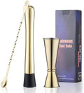 Gold Muddler for Cocktails, 10 Inches Bar Spoon, 1 oz 2 oz Double