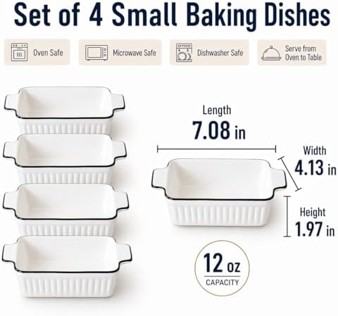 12 Oz Casserole Dish, Ceramic Baking Dishes Sets of 4, Small Casserole