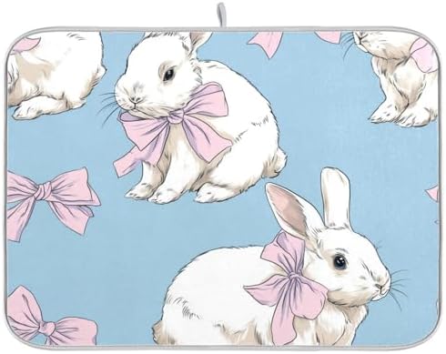 OTVEE Sweet Bunny Art Dish Drying Mat for Kitchen Counter Absorbent