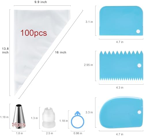 Piping Bags and Tips Set, 100PCS 16 Inch Pastry Bags, Icing Bags